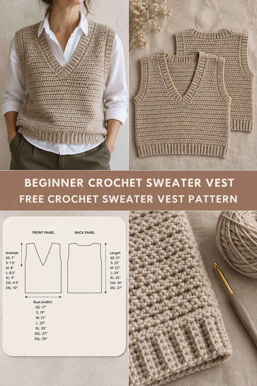 Cozy Crochet Sweater Vest for Beginners Free Size Guide
