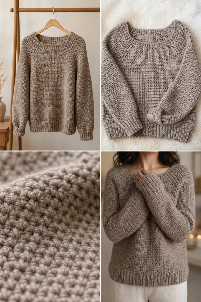 Gemütlicher Raglan-Pullover zum Häkeln – kostenlose Häkelanleitung