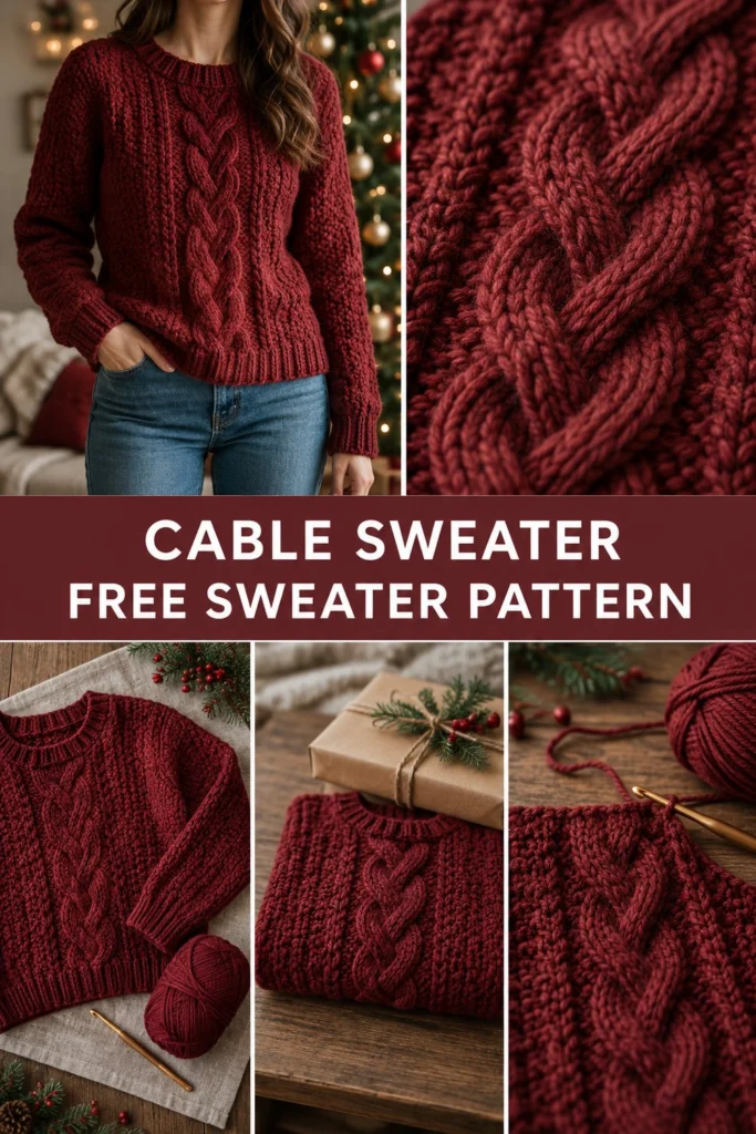 Cranberry Cable Crochet Christmas Sweater Free Pattern