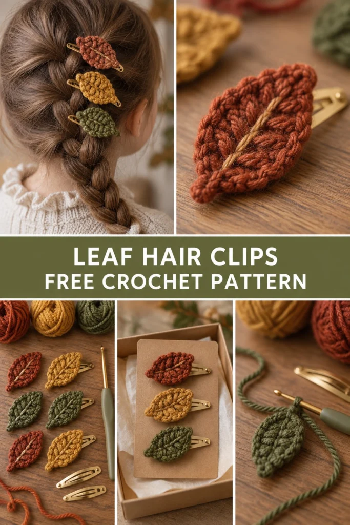 Crochet Autumn Leaf Hair Clips Free Thanksgiving Pattern