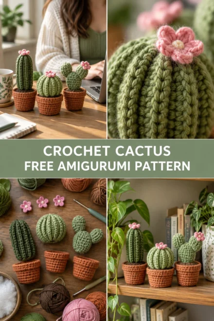 Crochet Cactus Trio in Terracotta Pots Free Amigurumi Pattern