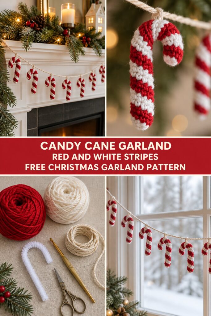 Crochet Candy Cane Garland — Free Christmas Decor Pattern