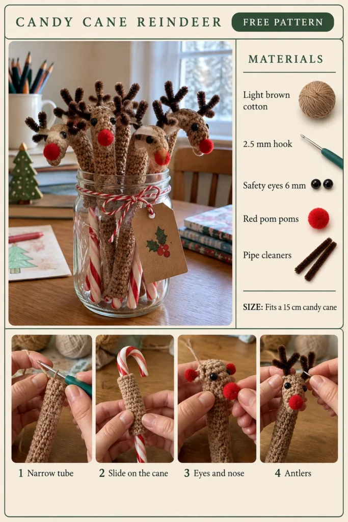 Crochet Candy Cane Reindeer Covers Free Christmas Pattern