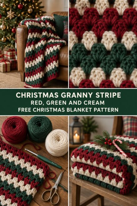 Crochet Christmas Blanket — Free Granny Stripe Pattern in Red and Green
