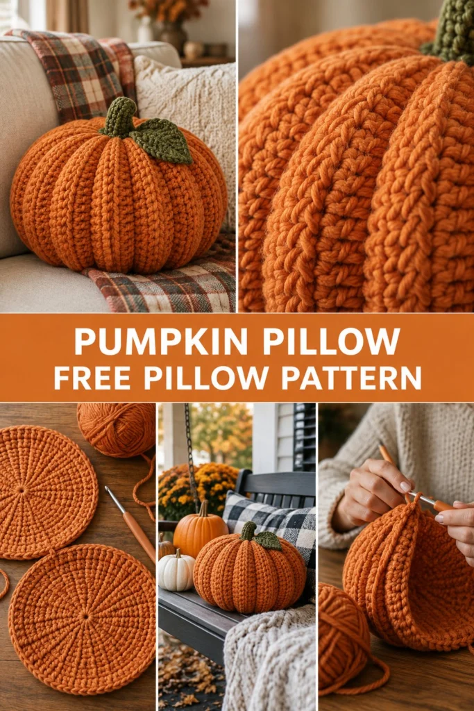 Crochet Pumpkin Pillow Cover Free Halloween Pattern