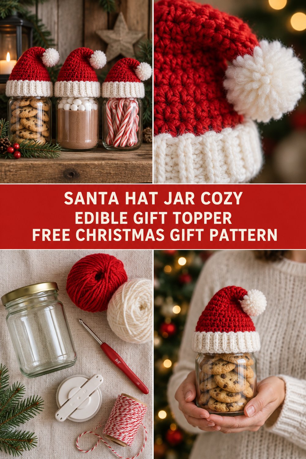 Crochet Santa Hat Jar Cozy — Free Christmas Gift Pattern