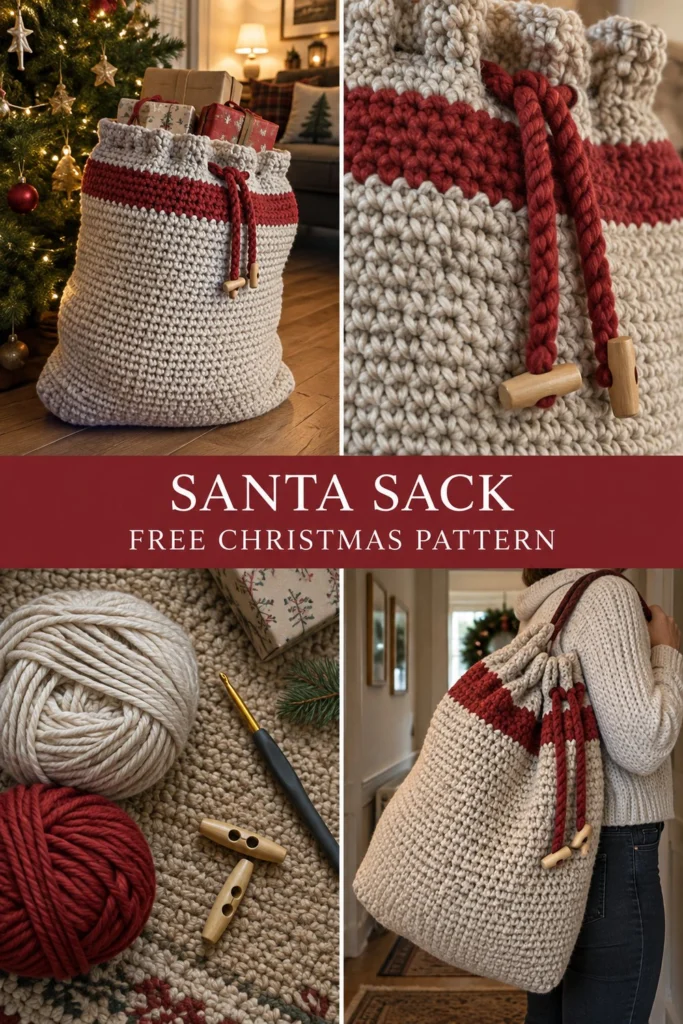 Crochet Santa Sack With Drawstring Free Christmas Pattern