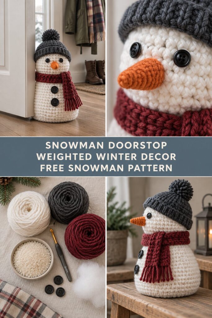 Crochet Snowman Doorstop — Free Winter Decor Pattern