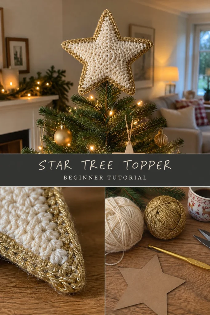 Crochet Star Tree Topper Free Pattern (Light, Stays Upright)