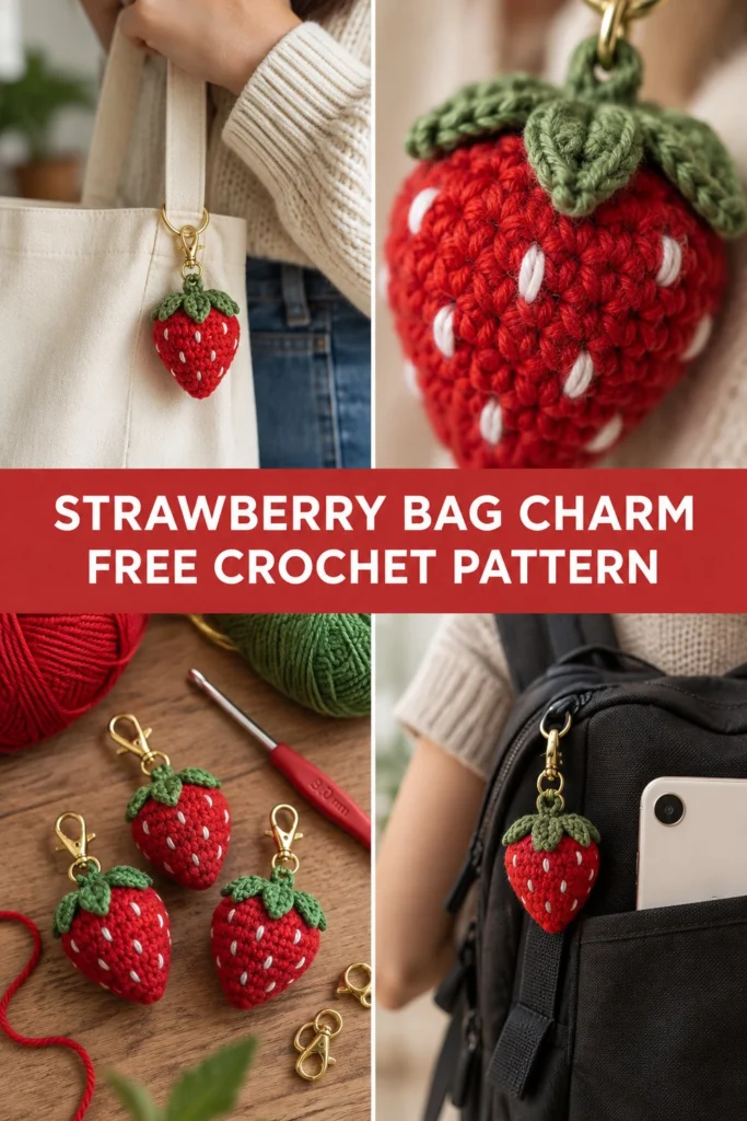 Crochet Strawberry Bag Charm Free Pattern