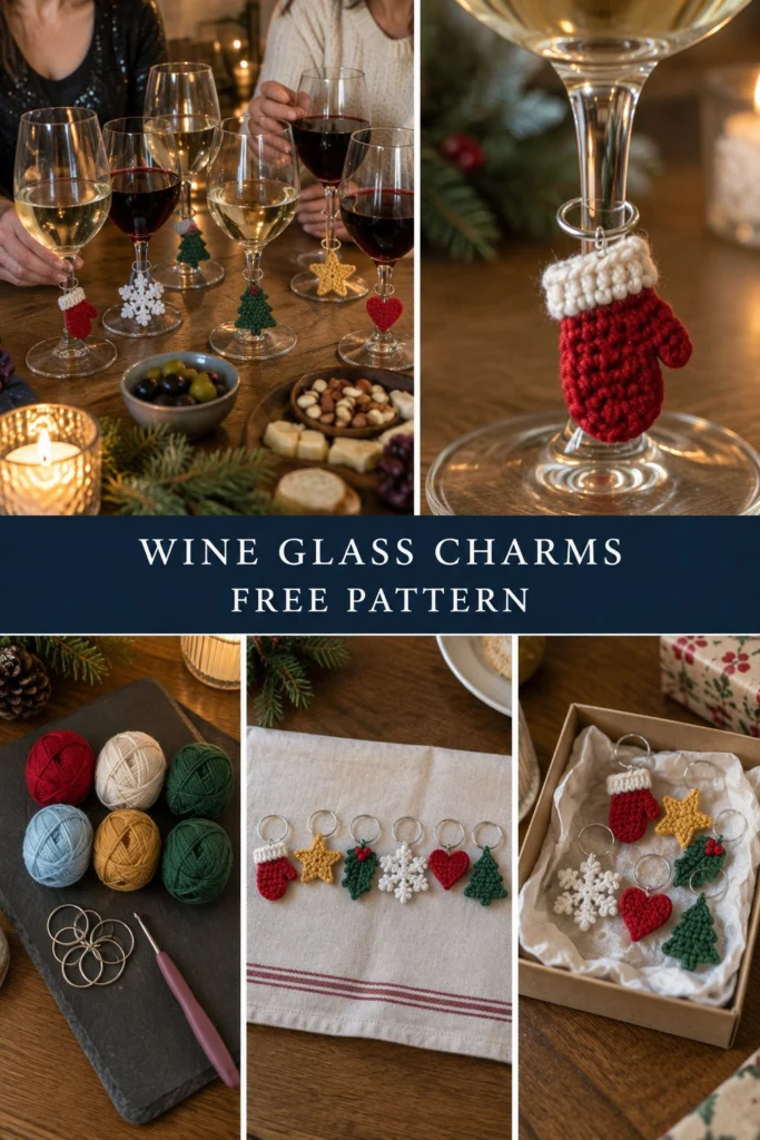 Crochet Wine Glass Charms Free Pattern (Holiday Party Favor)