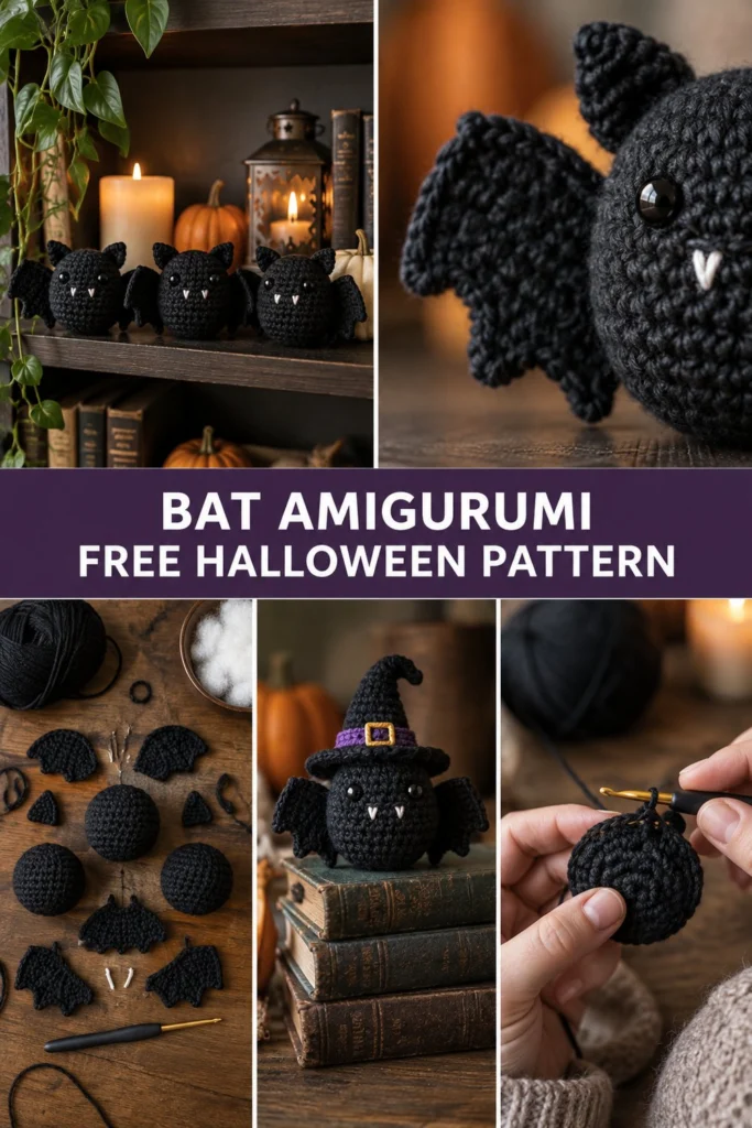 Cute Crochet Bat Shelf Sitter Trio Free Halloween Pattern