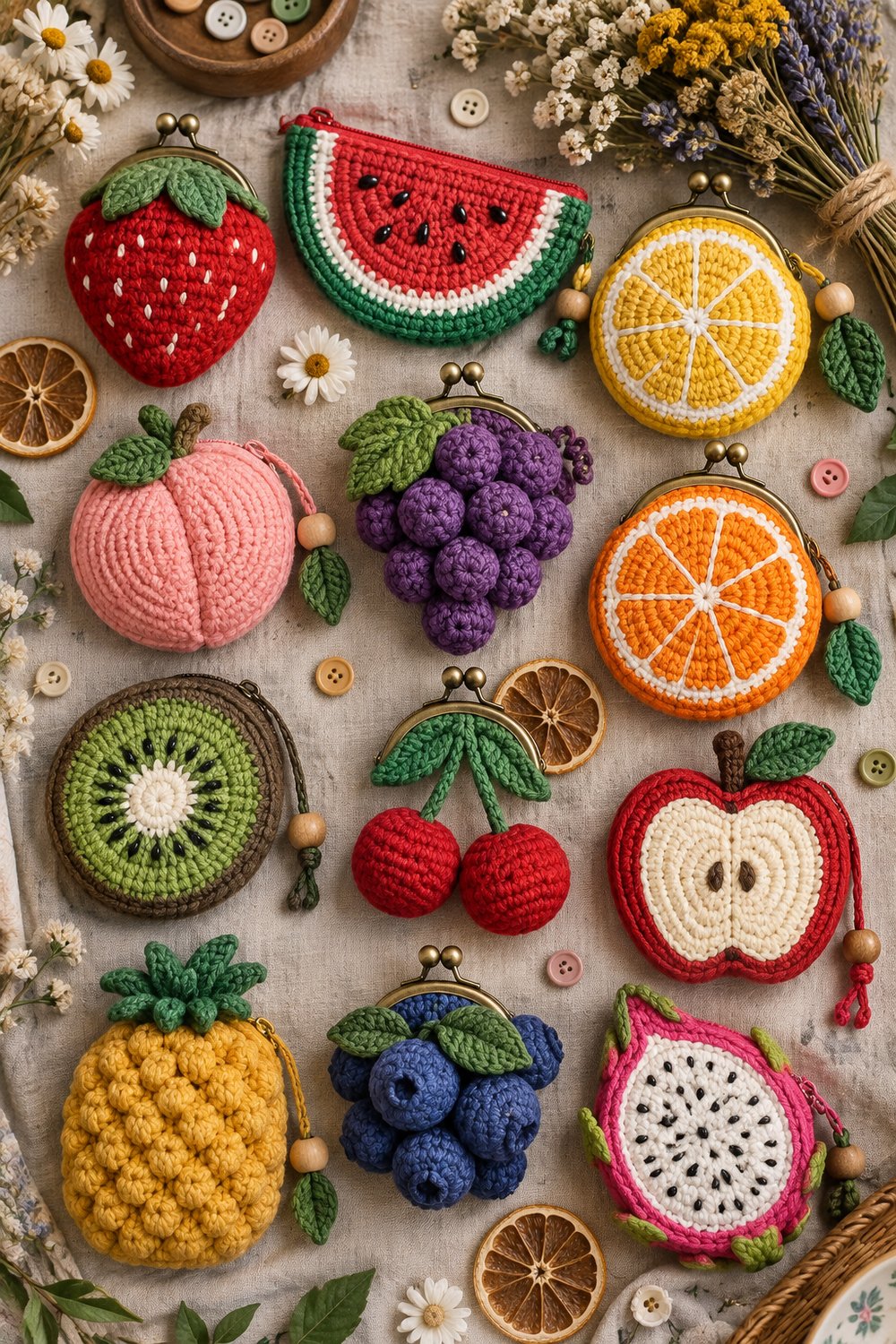 Cute Crochet Fruit Pouch Ideas & Mini Coin Purse Patterns