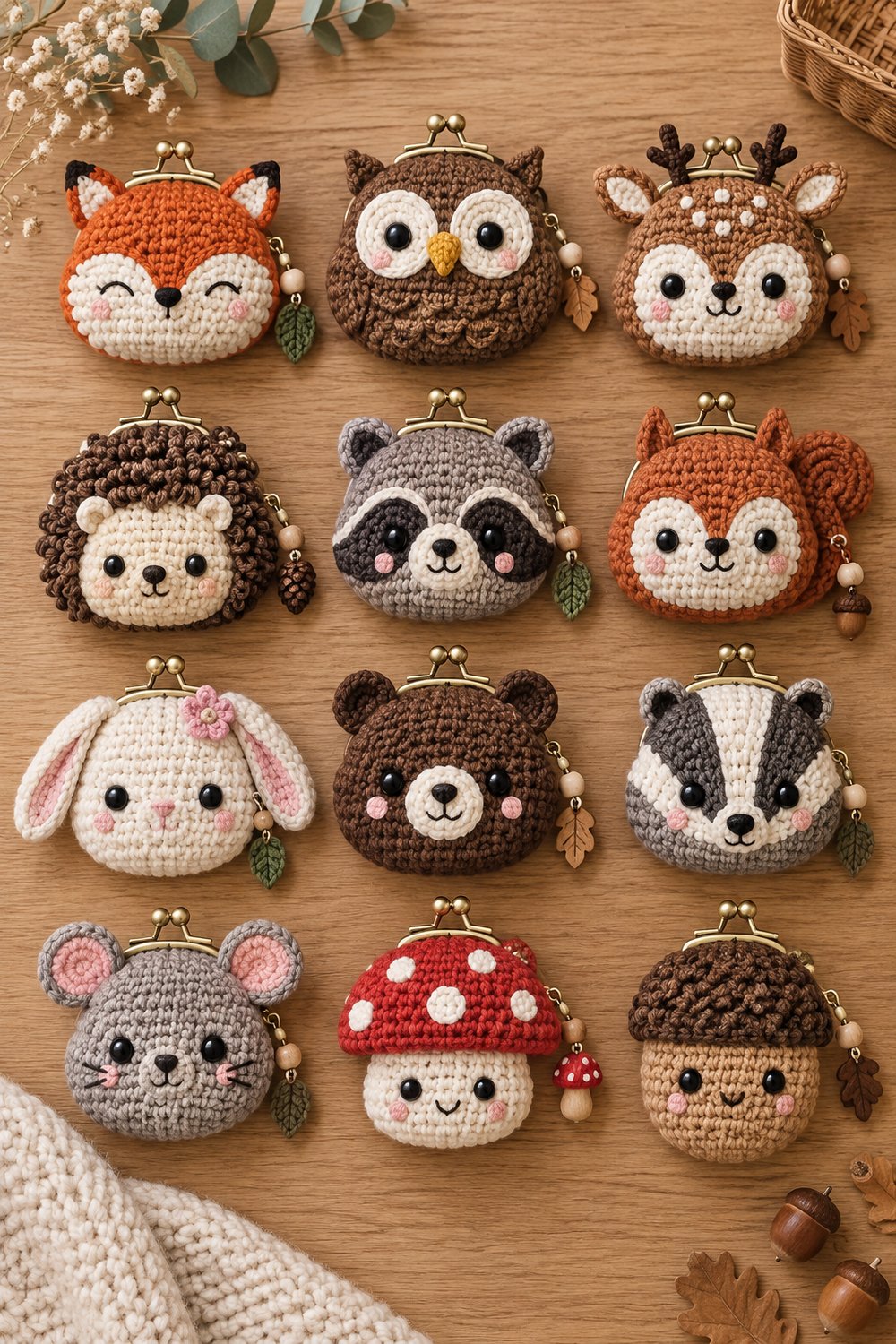 Cute Woodland Crochet Animal Coin Purses | Fox, Owl, Deer & Hedgehog Ideas