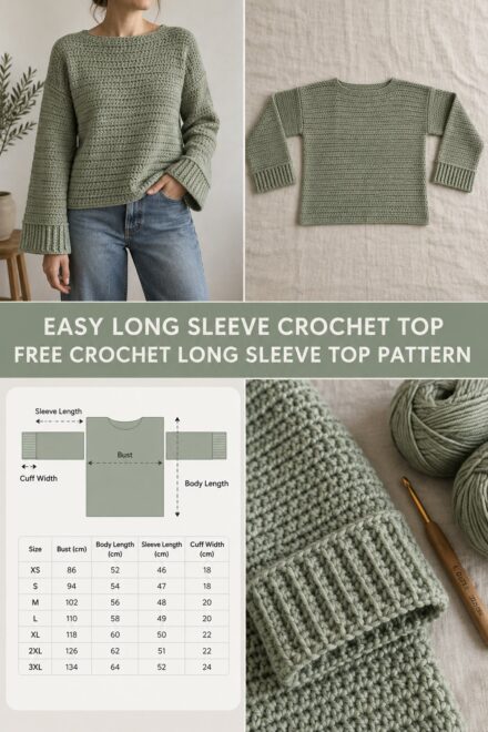 Easy Crochet Long Sleeve Top Free Pattern for Beginners
