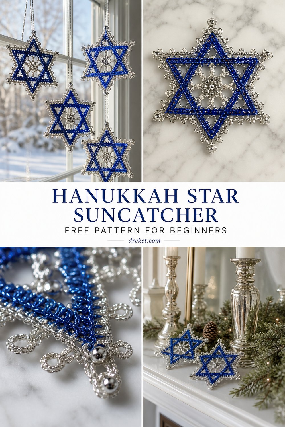 Elegant Blue Star Hanukkah Suncatcher Free Pattern for Beginners