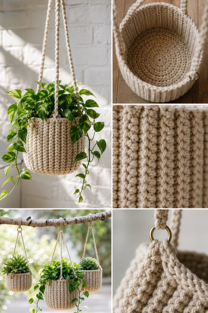 Farmhouse Ribbed Hanging Plant Basket Free DIY Pattern