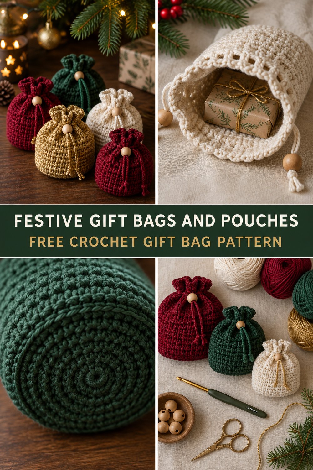Festive Crochet Gift Bags & Pouches Free Tutorial