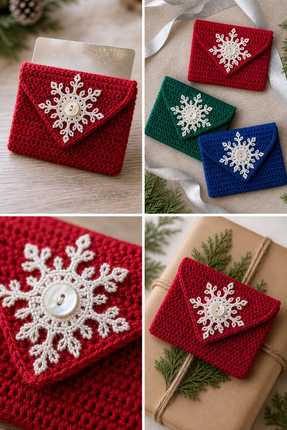 Festive Snowflake Gift Card Holder Pouch Free Crochet Guide