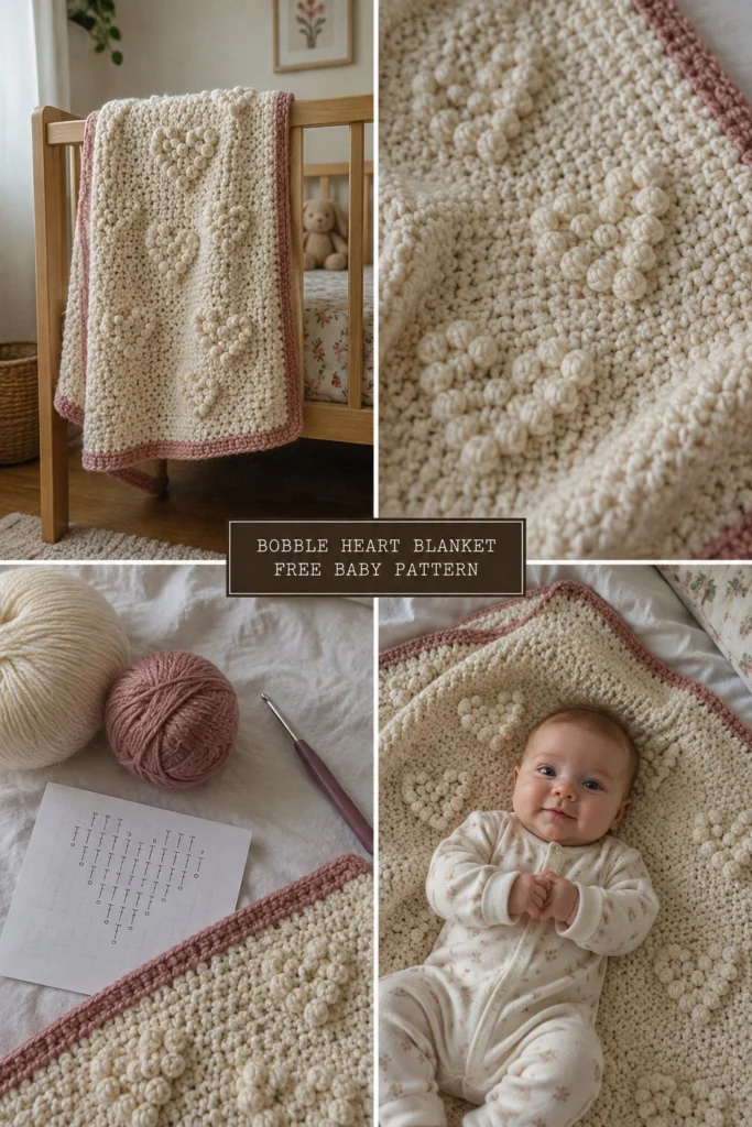 Free Crochet Baby Blanket Pattern: Bobble Hearts in Soft Cotton