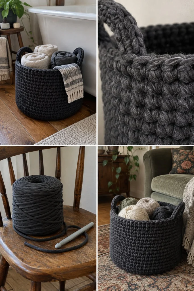 Free Crochet Basket Pattern: T-Shirt Yarn Basket That Stands Up on Its Own