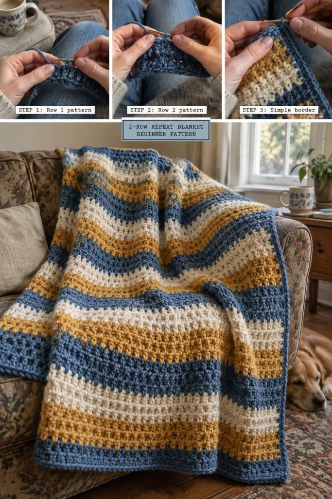 Free Easy Crochet Blanket Pattern: 2-Row Repeat in Any Size