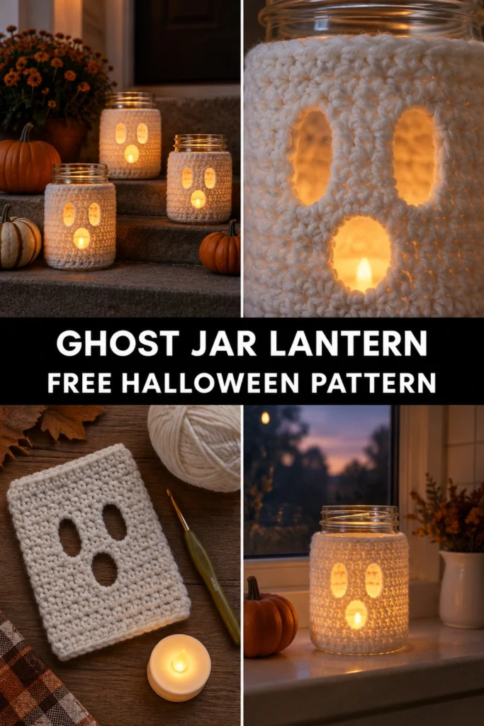 Glowing Ghost Crochet Jar Lantern Free Halloween Pattern