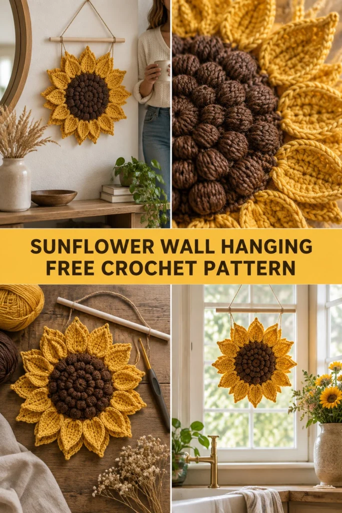 Golden Crochet Sunflower Wall Hanging Free Fall Pattern