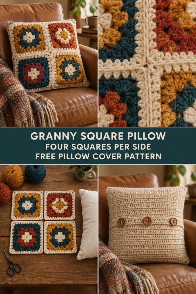 Granny Square Crochet Pillow Cover — Free Pattern for Beginners