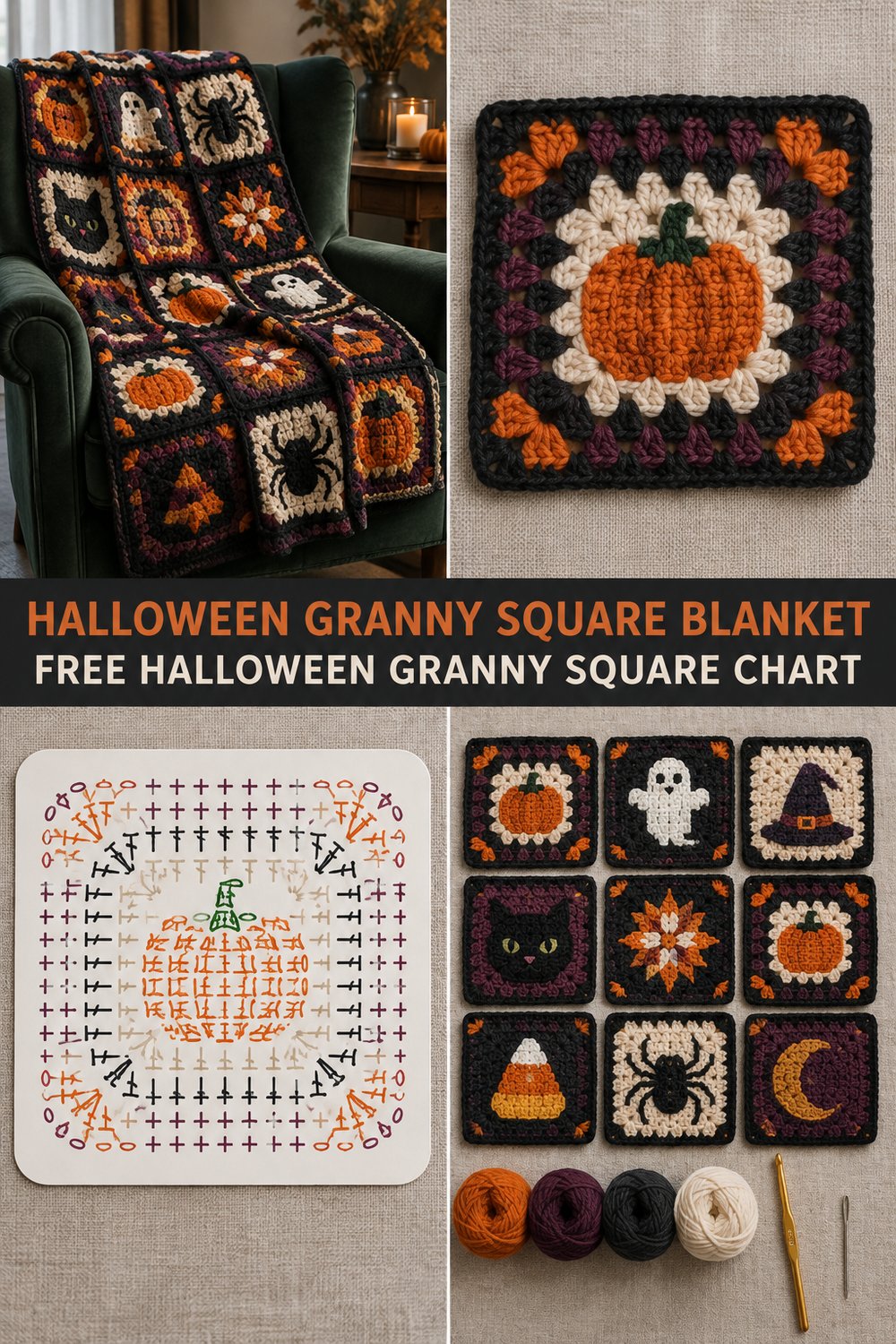 Halloween Granny Square Blanket Free Stitch Chart