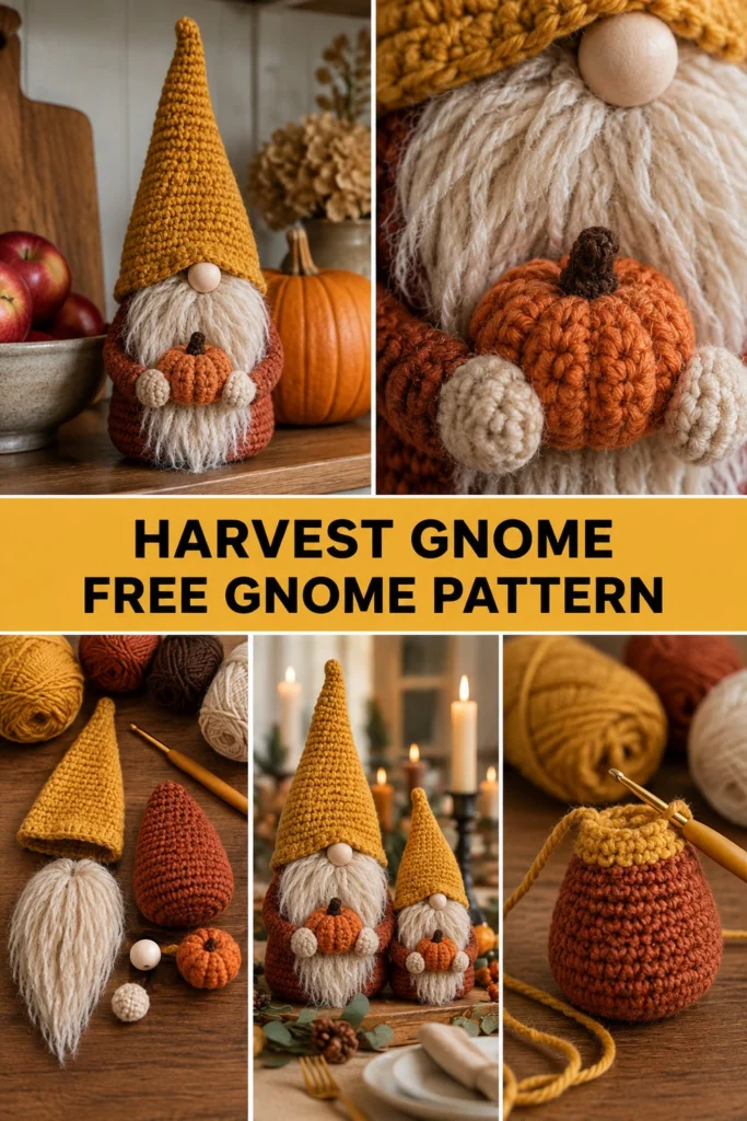 Harvest Crochet Gnome Shelf Sitter Free Thanksgiving Pattern