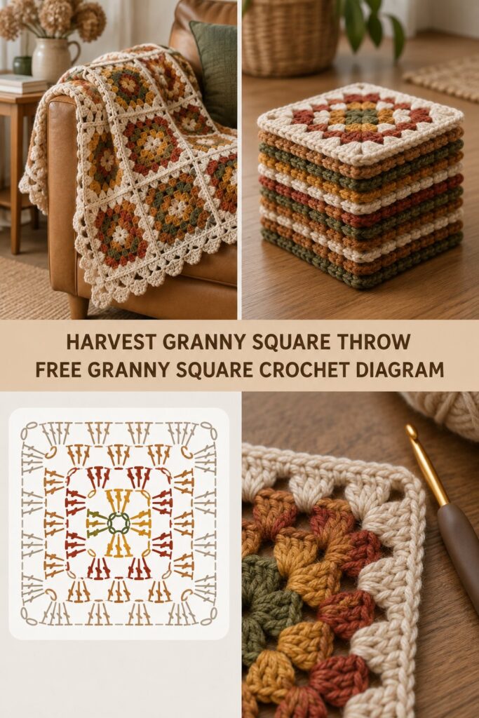 Harvest Granny Square Throw Blanket Free Diagram