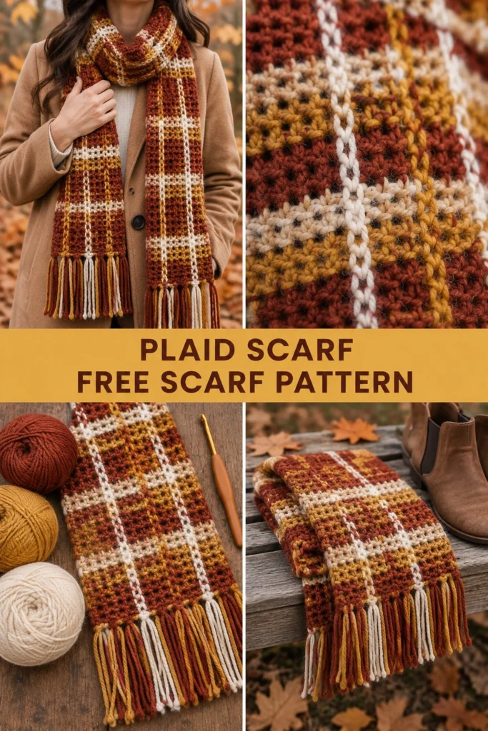 Harvest Plaid Crochet Scarf Free Thanksgiving Pattern