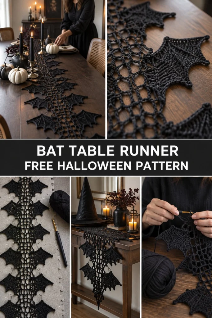 Lacy Crochet Bat Wing Table Runner Free Halloween Pattern