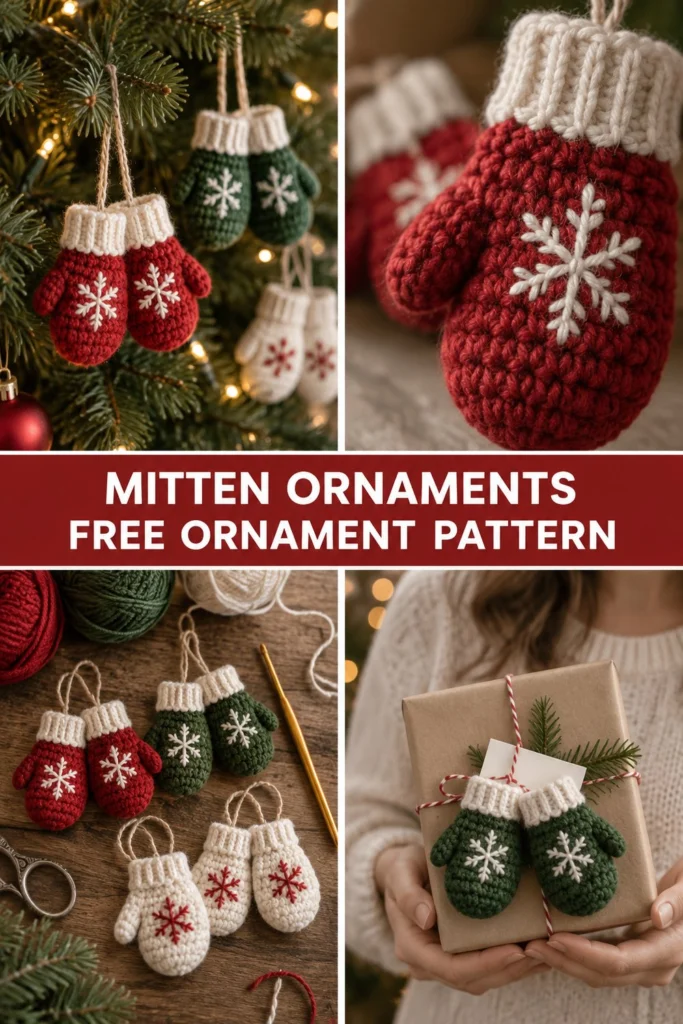 Little Crochet Mittens on a String Free Christmas Pattern