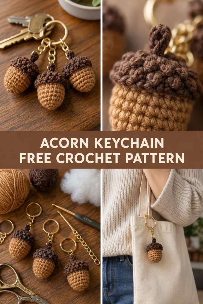 Mini Crochet Acorn Keychain Charms Free Fall Pattern