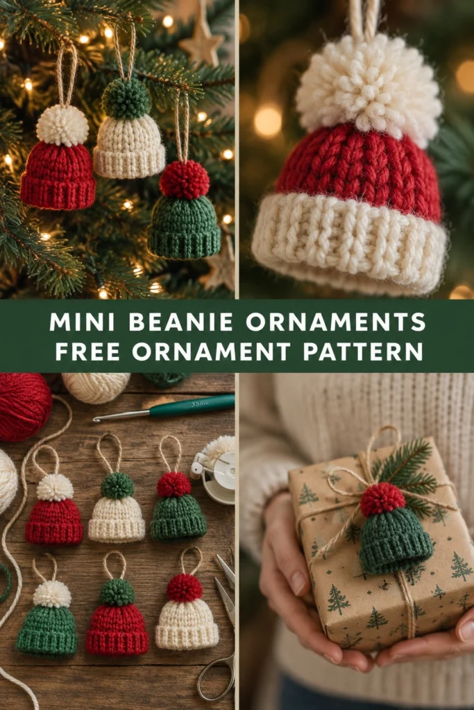 Mini Crochet Beanie Ornaments Free Christmas Pattern