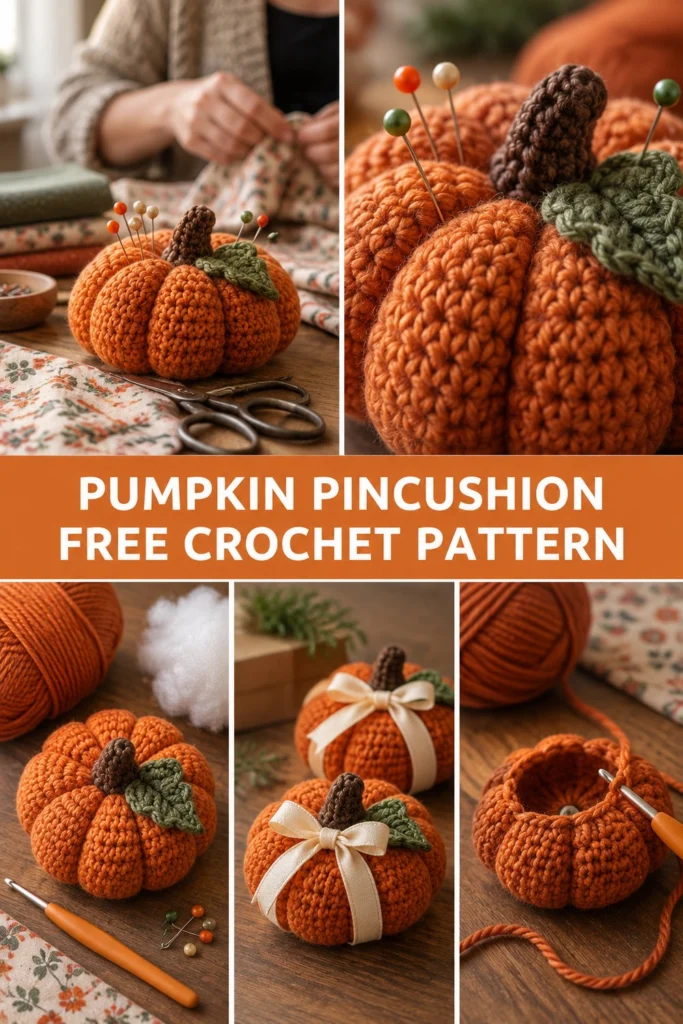 Mini Crochet Pumpkin Pincushion Free Thanksgiving Pattern