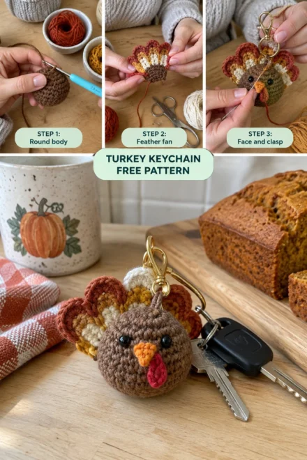 Mini Crochet Turkey Keychain – Free Thanksgiving Pattern