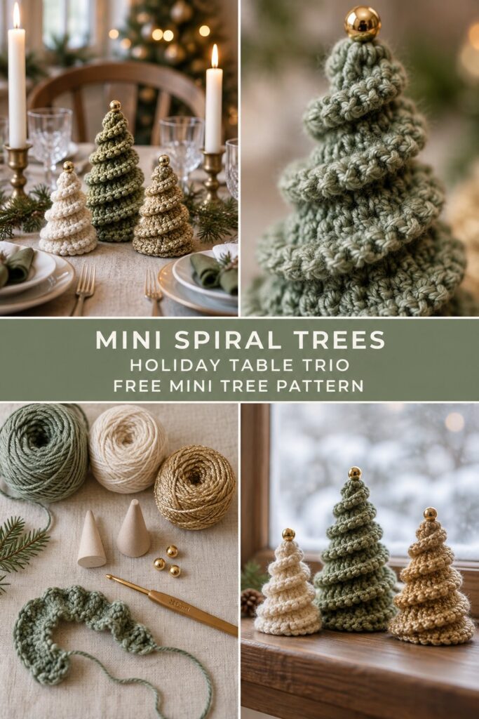 Mini Spiral Crochet Christmas Tree for the Holiday Table — Free Pattern