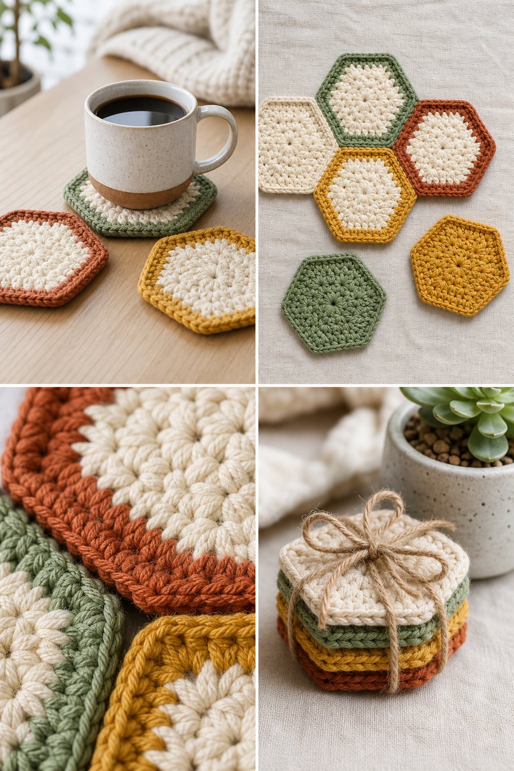 Modern Boho Hexagon Coaster Set Free Crochet Tutorial