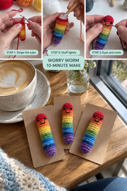 Pocket-Sized Crochet Worry Worm – Free 10-Minute Scrap Yarn Pattern