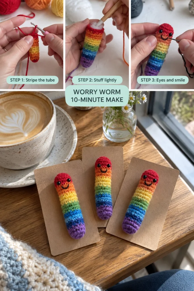 Pocket-Sized Crochet Worry Worm – Free 10-Minute Scrap Yarn Pattern