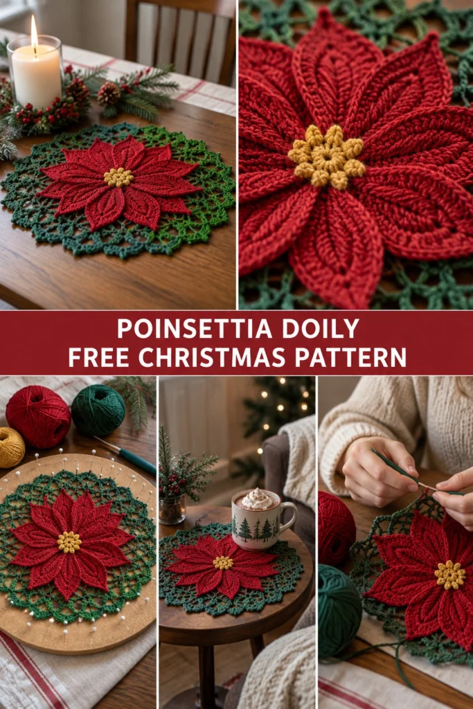Poinsettia Lace Crochet Doily Centerpiece Free Christmas Pattern