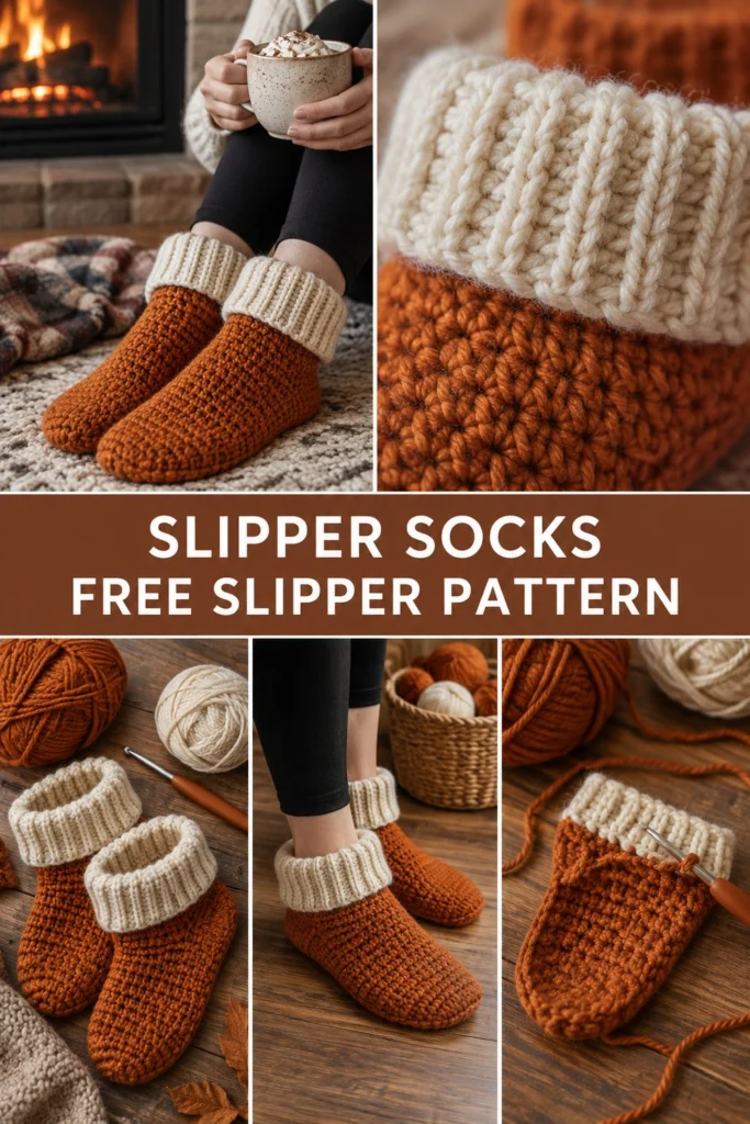 Pumpkin Spice Crochet Slipper Socks Free Thanksgiving Pattern