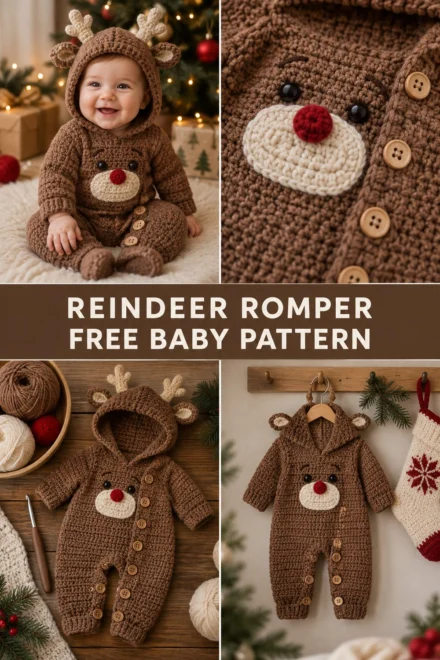 Reindeer Crochet Baby Romper Free Christmas Pattern