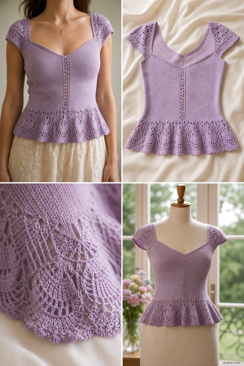 Romantisches Spitzen-Peplum-Top – kostenlose Häkelanleitung