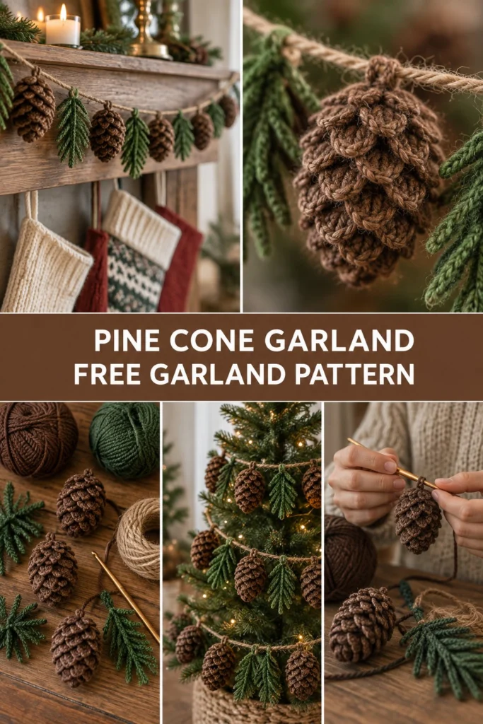 Rustic Crochet Pine Cone Garland Free Christmas Pattern