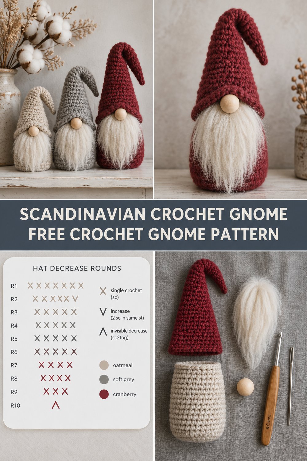 Scandinavian Crochet Gnome Free Pattern & Chart