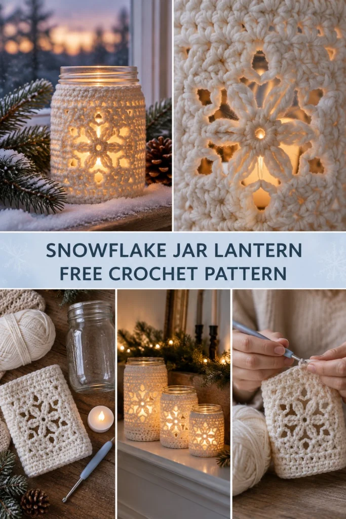 Snowflake Lace Crochet Jar Lantern Free Christmas Pattern